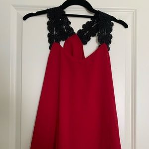 SHEIN pink and black tank with lace detail strap, size m